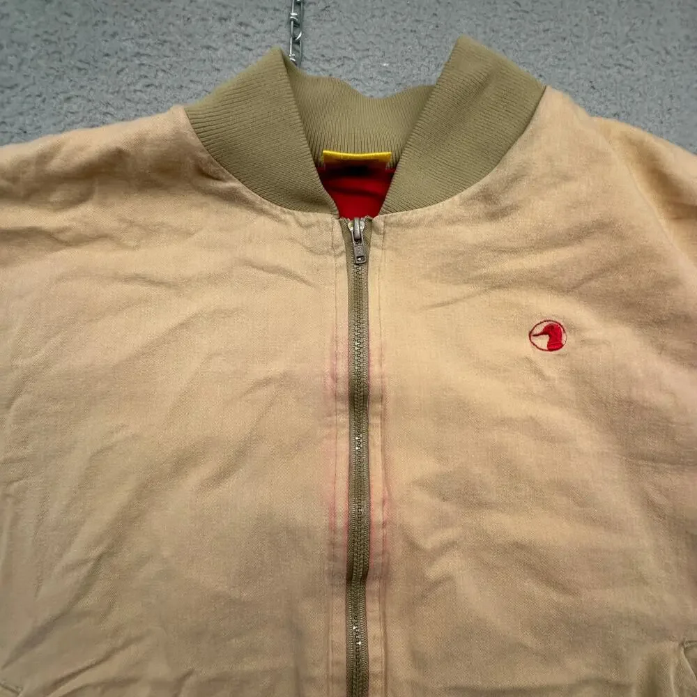 Vintage 80s 90s Duck Head Cotton Bomber Jacket Mens Large Khaki Brown Red Zip